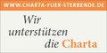 Charta zur Betreuung schwerstkranker und sterbender Menschen in Deutschland Banner mit der Webadresse "www.charta-fuer-sterbende.de" oben und dem Text "Wir unterstützen die Charta" darunter, wobei das Wort "Charta" orange hervorgehoben ist.